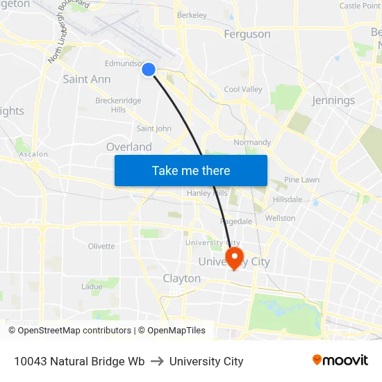 10043 Natural Bridge Wb to University City map