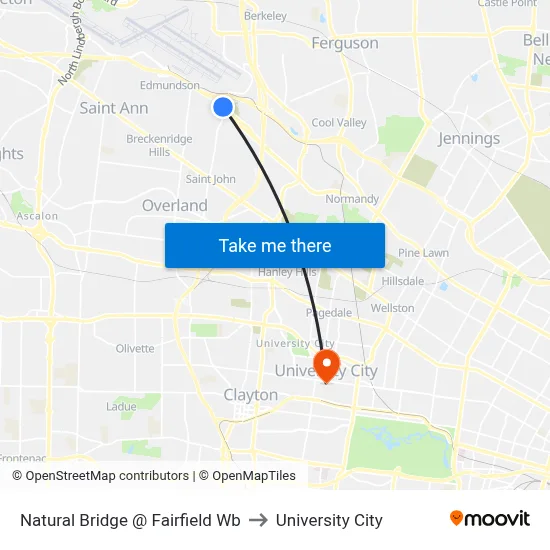 Natural Bridge @ Fairfield Wb to University City map