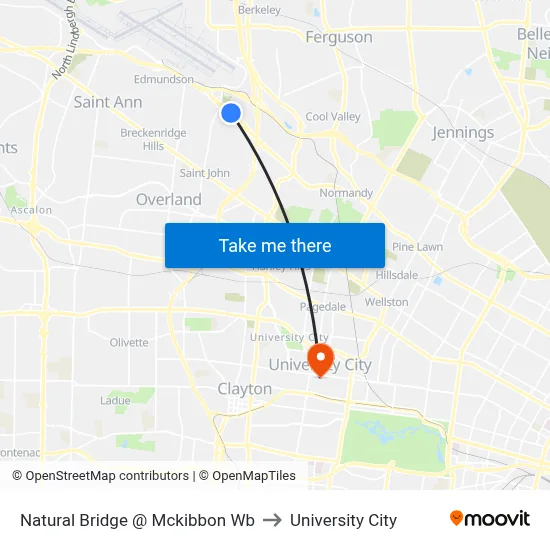 Natural Bridge @ Mckibbon Wb to University City map