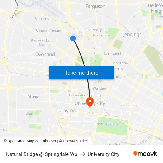Natural Bridge @ Springdale Wb to University City map