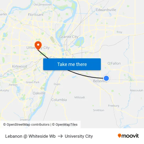 Lebanon @ Whiteside Wb to University City map