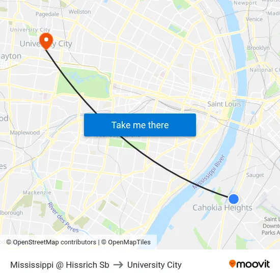 Mississippi @ Hissrich Sb to University City map