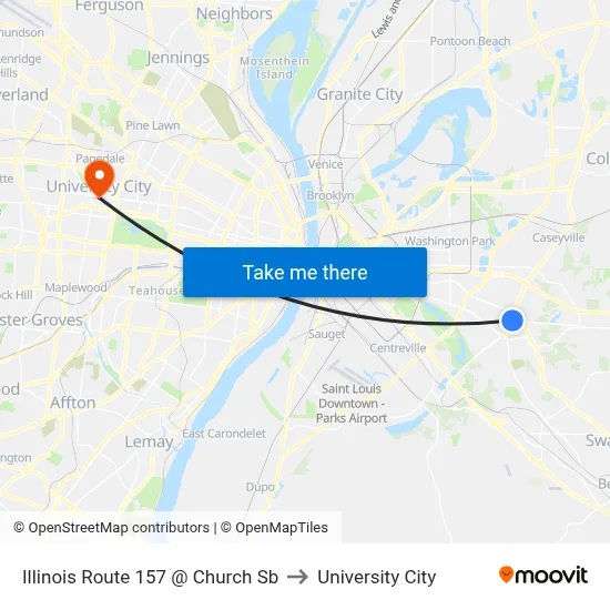 Illinois Route 157 @ Church Sb to University City map