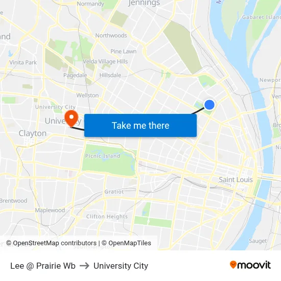 Lee @ Prairie Wb to University City map