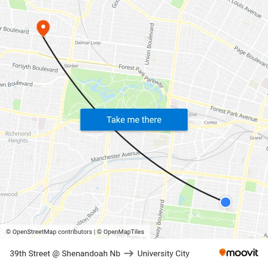 39th Street @ Shenandoah Nb to University City map
