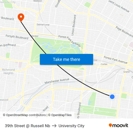 39th Street @ Russell Nb to University City map