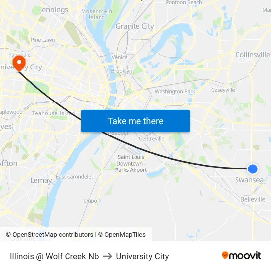 Illinois @ Wolf Creek Nb to University City map
