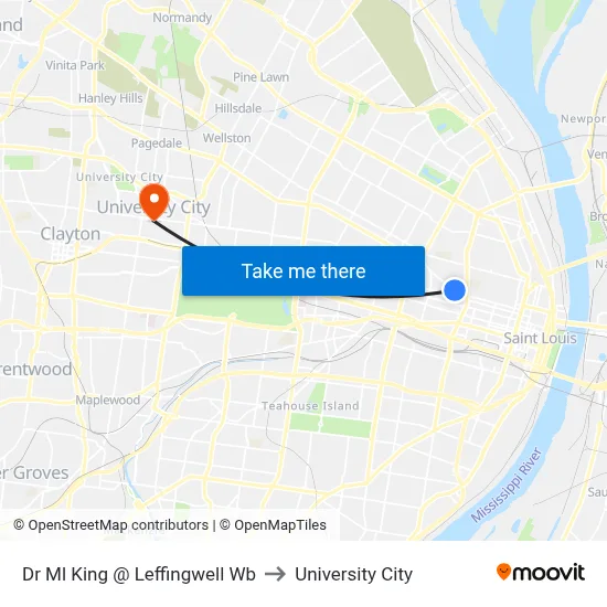 Dr Ml King @ Leffingwell Wb to University City map