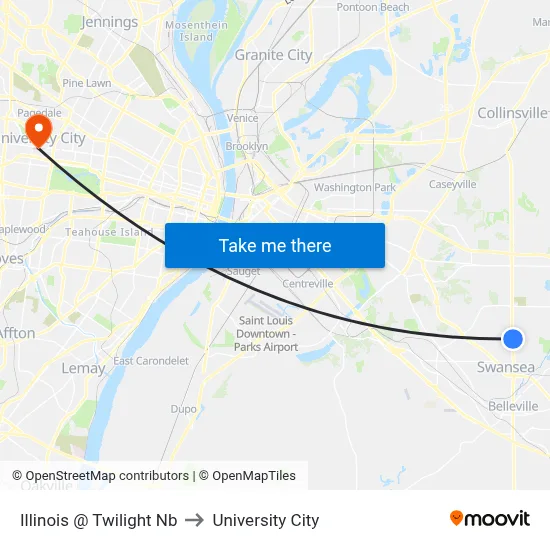 Illinois @ Twilight Nb to University City map