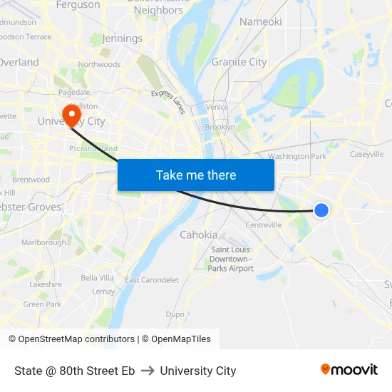 State @ 80th Street Eb to University City map