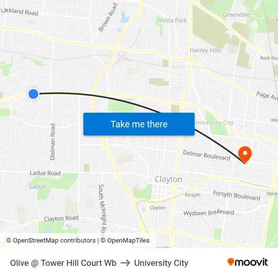 Olive @ Tower Hill Court Wb to University City map