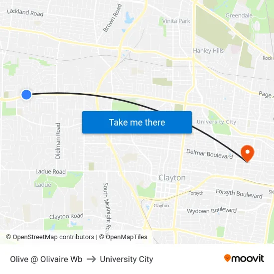 Olive @ Olivaire Wb to University City map