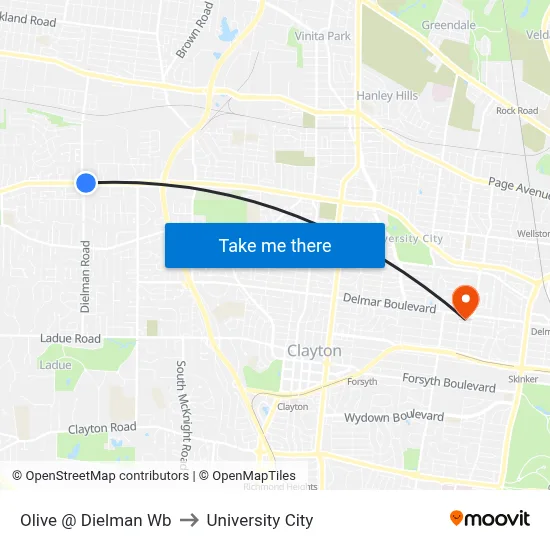 Olive @ Dielman Wb to University City map