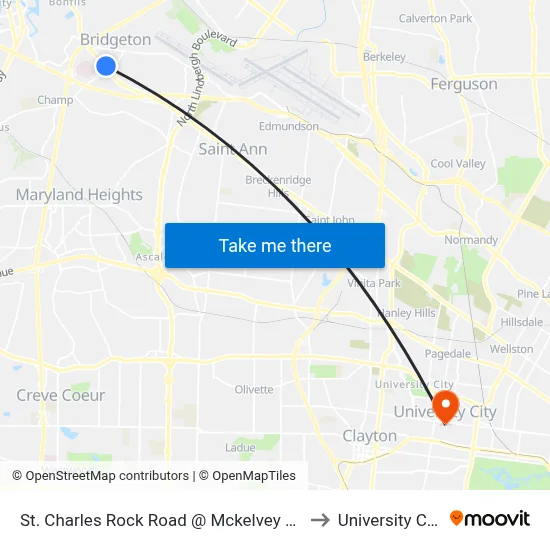 St. Charles Rock Road @ Mckelvey Wb to University City map