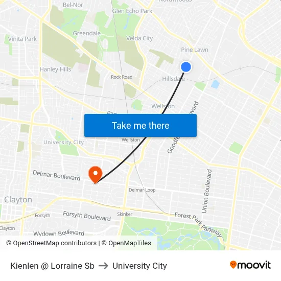 Kienlen @ Lorraine Sb to University City map