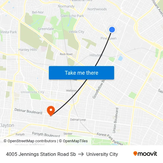 4005 Jennings Station Road Sb to University City map