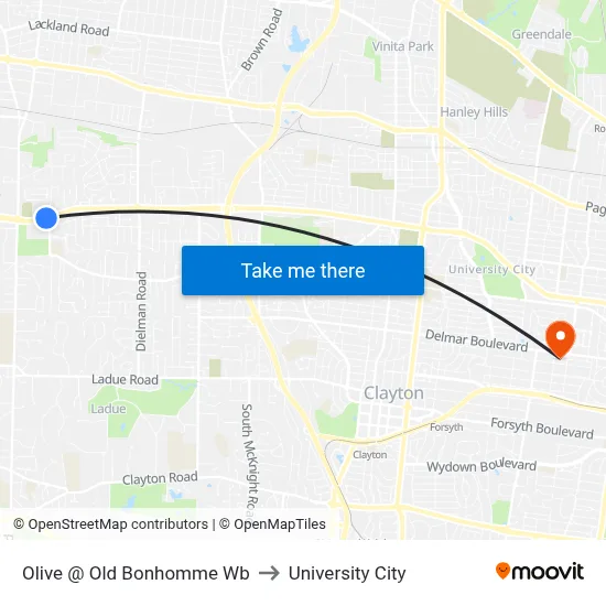 Olive @ Old Bonhomme Wb to University City map