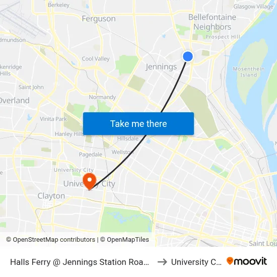 Halls Ferry @ Jennings Station Road Sb to University City map
