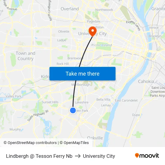 Lindbergh @ Tesson Ferry Nb to University City map