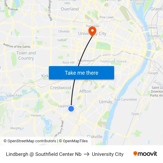 Lindbergh @ Southfield Center Nb to University City map