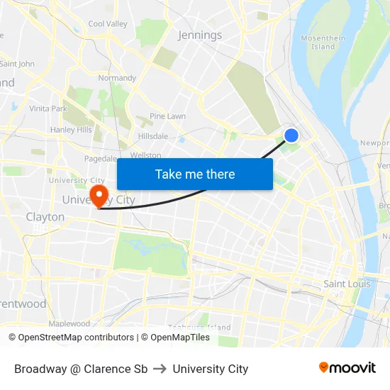Broadway @ Clarence Sb to University City map