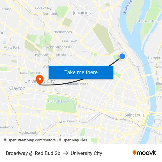 Broadway @ Red Bud Sb to University City map