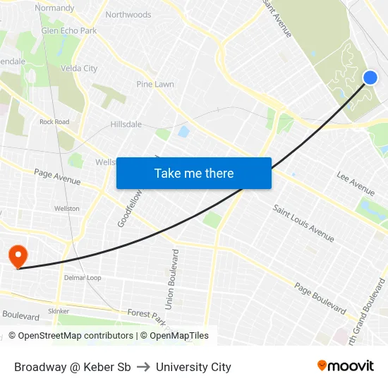 Broadway @ Keber Sb to University City map