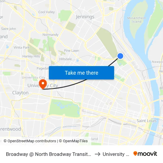 Broadway @ North Broadway Transit Ctr Sb to University City map