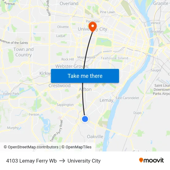 4103 Lemay Ferry Wb to University City map