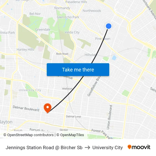 Jennings Station Road @ Bircher Sb to University City map