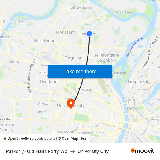 Parker @ Old Halls Ferry Wb to University City map