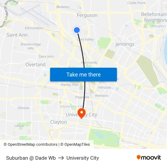 Suburban @ Dade Wb to University City map