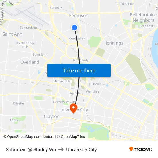 Suburban @ Shirley Wb to University City map