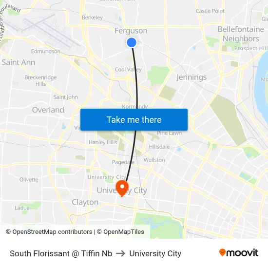 South Florissant @ Tiffin Nb to University City map