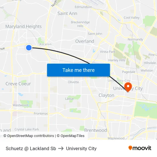 Schuetz @ Lackland Sb to University City map