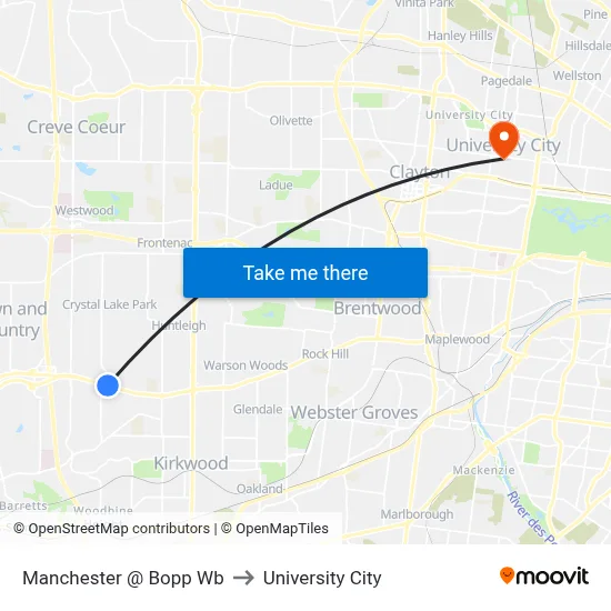 Manchester @ Bopp Wb to University City map