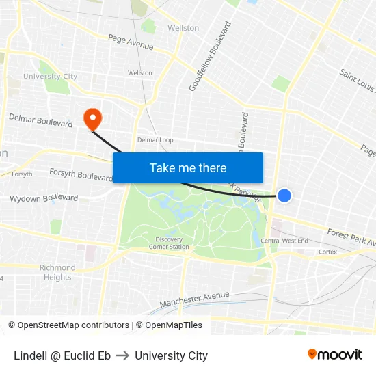 Lindell @ Euclid Eb to University City map