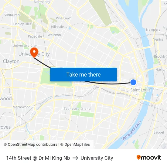 14th Street @ Dr Ml King Nb to University City map