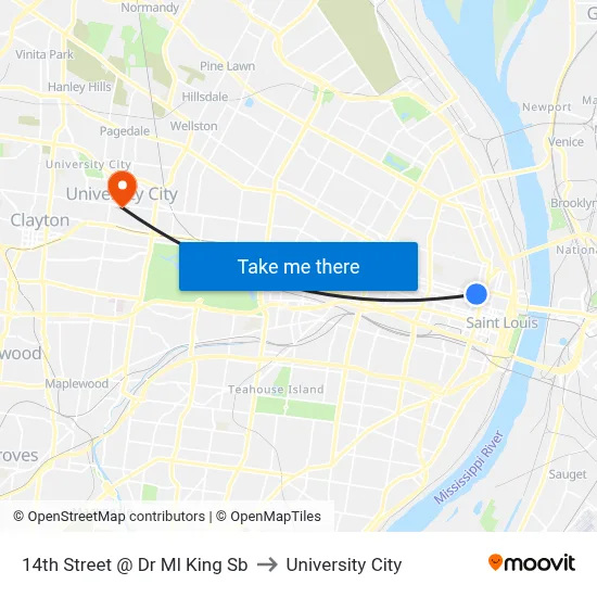 14th Street @ Dr Ml King Sb to University City map