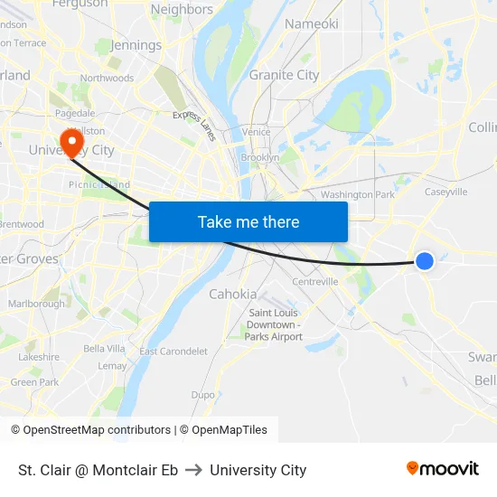 St. Clair @ Montclair Eb to University City map