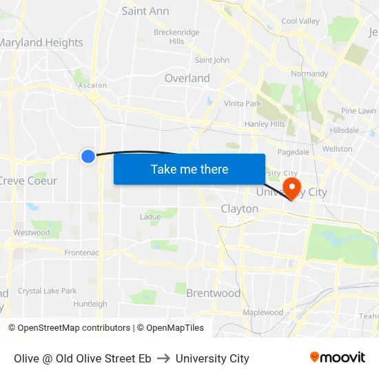 Olive @ Old Olive Street Eb to University City map