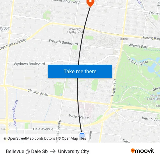 Bellevue @ Dale Sb to University City map