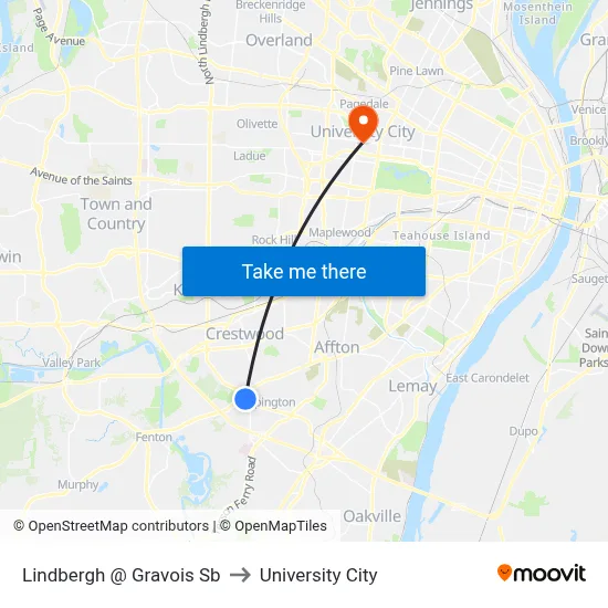 Lindbergh @ Gravois Sb to University City map