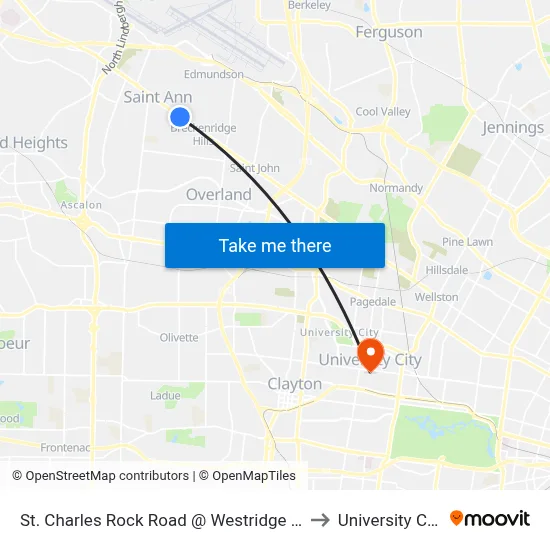 St. Charles Rock Road @ Westridge Eb to University City map