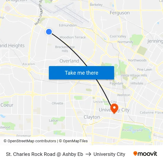 St. Charles Rock Road @ Ashby Eb to University City map