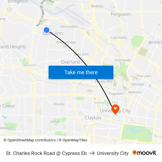 St. Charles Rock Road @ Cypress Eb to University City map