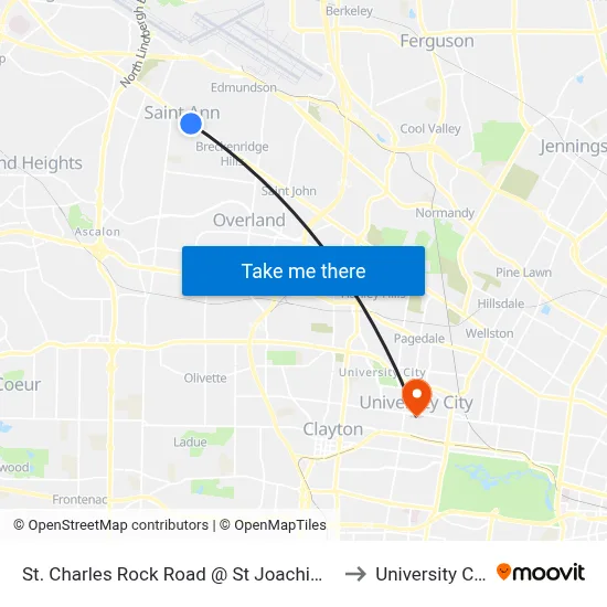 St. Charles Rock Road @ St Joachim Eb to University City map
