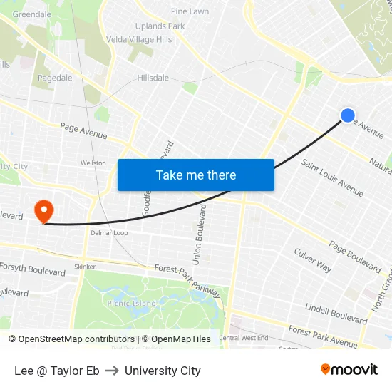 Lee @ Taylor Eb to University City map