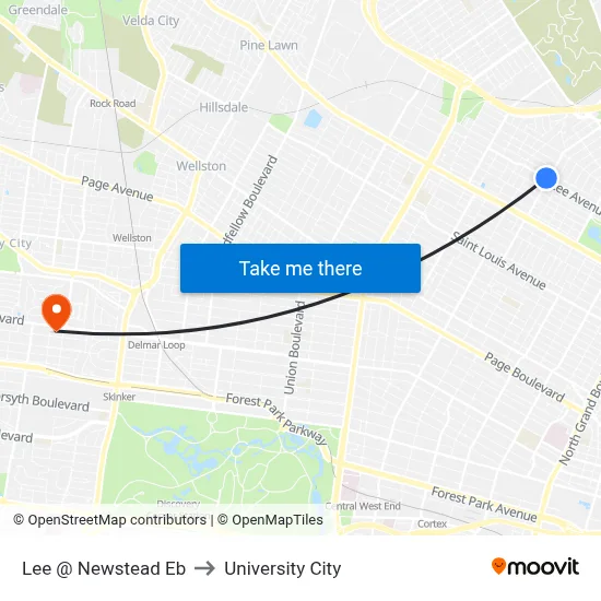 Lee @ Newstead Eb to University City map