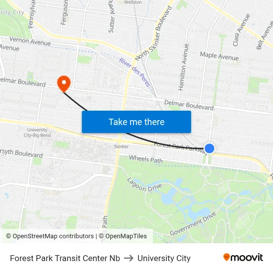 Forest Park Transit Center Nb to University City map